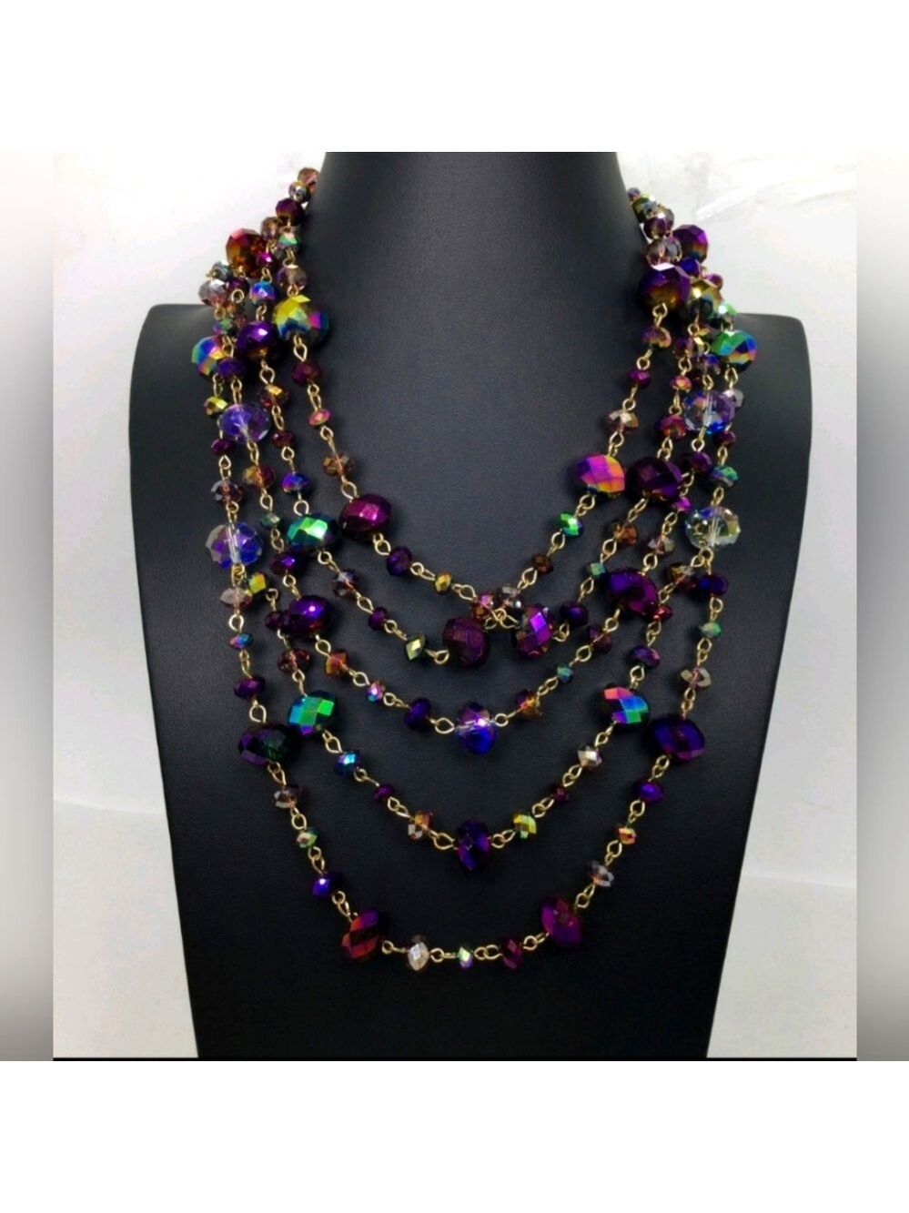 Aldo Iridescent Purple Beaded Layering Necklace NWOT 36"